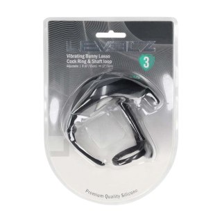 Adjustable Bunny Vibrating Silicone Lasso Cockring and Shaft Loop - Black
