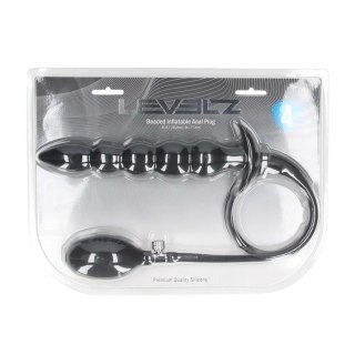 Beaded Inflatable Silicone Anal Plug - Black