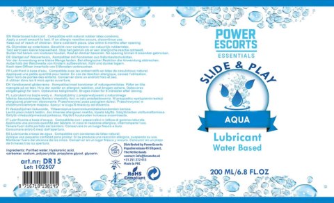 Power Escorts - DR15 - Water Based Lubricant 200ml - Slide & Play Personal Lube