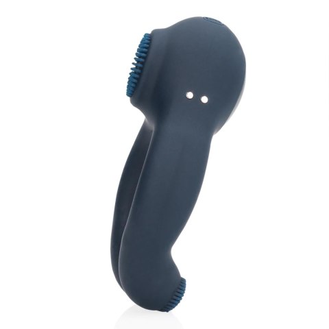Vibrating Cockring with Clitoris Stimulation - Indigo Blue