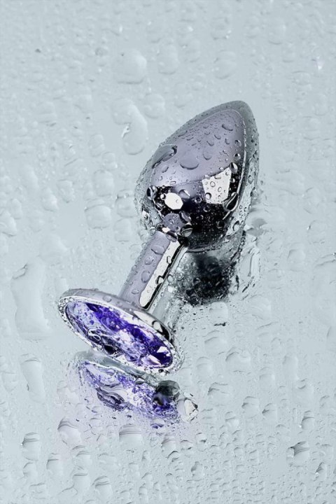 Silver anal plug with gem, blue