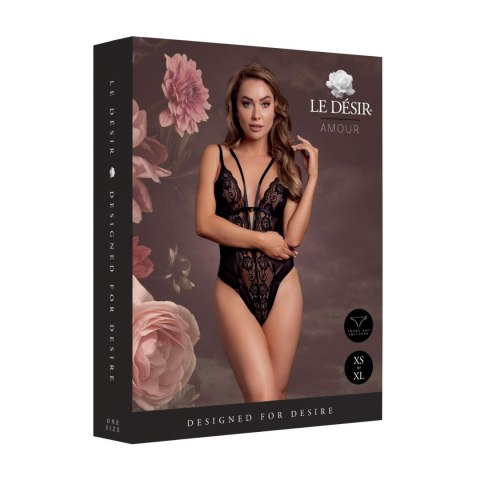 Wireless Lace Bodysuit with Adjustable Sliders - One Size - Black