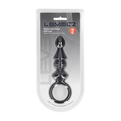 Ribbed Silicone Anal Probe with Loop - Black