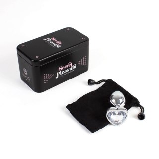 CLEAR CRYSTAL HEART METAL BUTT PLUG S