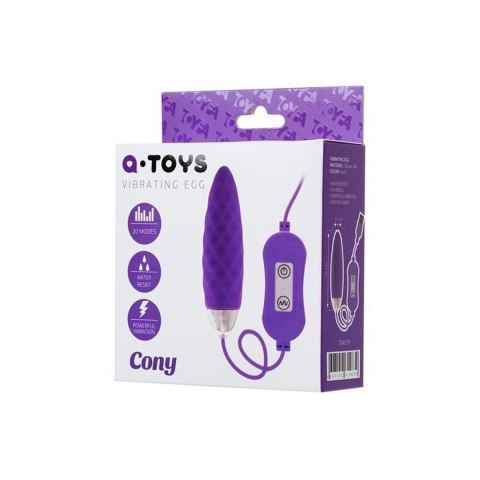 Wibrujące jajeczko - Cony - na pilota przewodowego, USB Fioletowy Silikon - A-TOYS