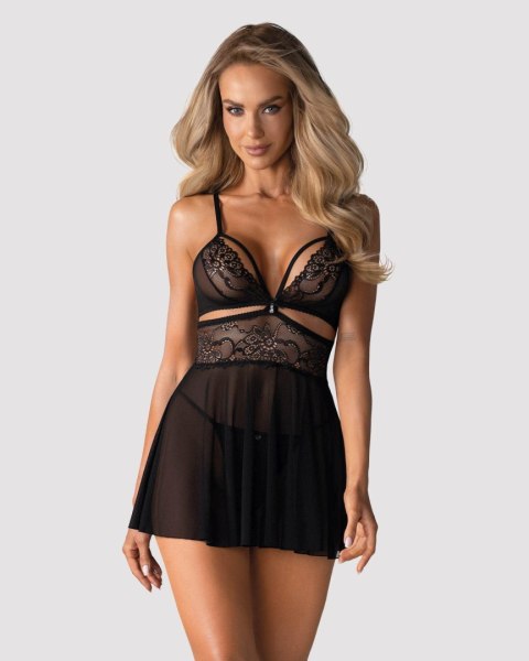 Bielizna-838-BAB-1 babydoll i stringi czarna S/M