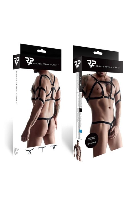 Męski komplet z gumy: t-shirt z ozdobami z tyłu i przodu, 2 pack stringi L/XL
