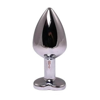 Silver small heart-shaped butt plug with pink crystal