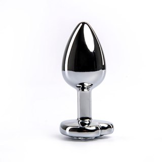 Silver small heart-shaped butt plug with white crystal