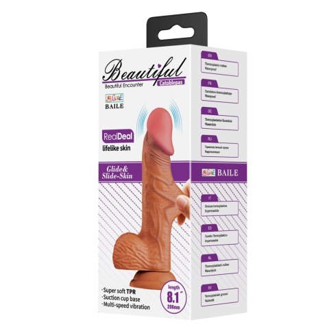 Dildo CATOBLEPAS, 8,1", zakrzywiony, wibracyjny, przyssawka