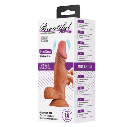 Dildo ZEBULON 7.6", zakrzywiony, z wibracjami, z przyssawką, 19,4 cm